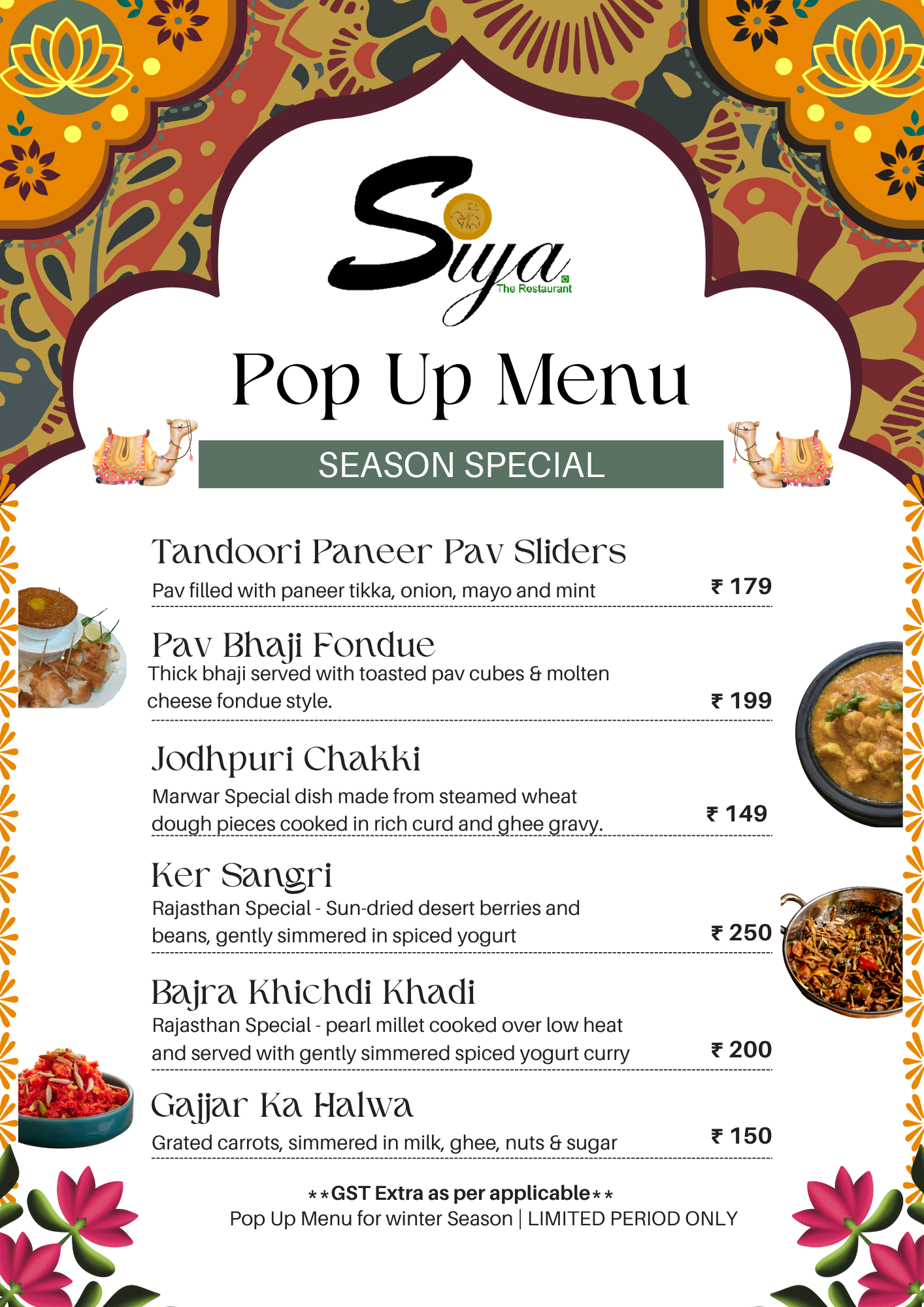 Pop up Menu for Siya The Restaurant page 2