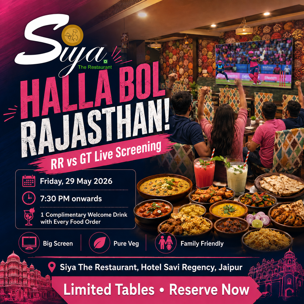 RR GT match screening restaurant Jaipur